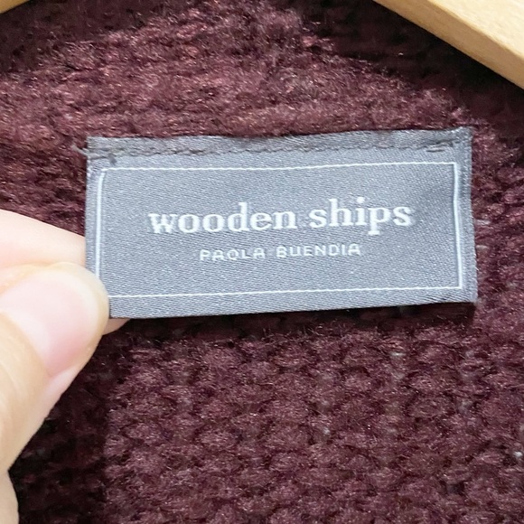 WOODEN SHIPS Burgundy Open Cardigan Pockets Wool Cabincore Size Medium Large - Picture 5 of 6